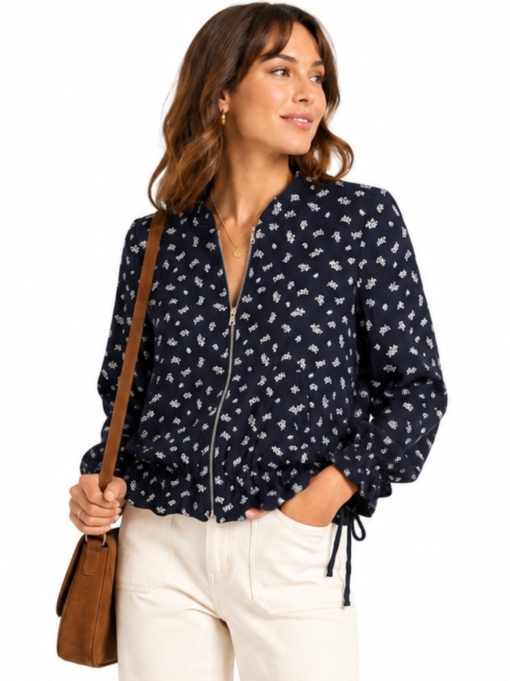 LOFT Floral Jacket Small Lightweight Fall Floral Transitional Zip Front Feminine